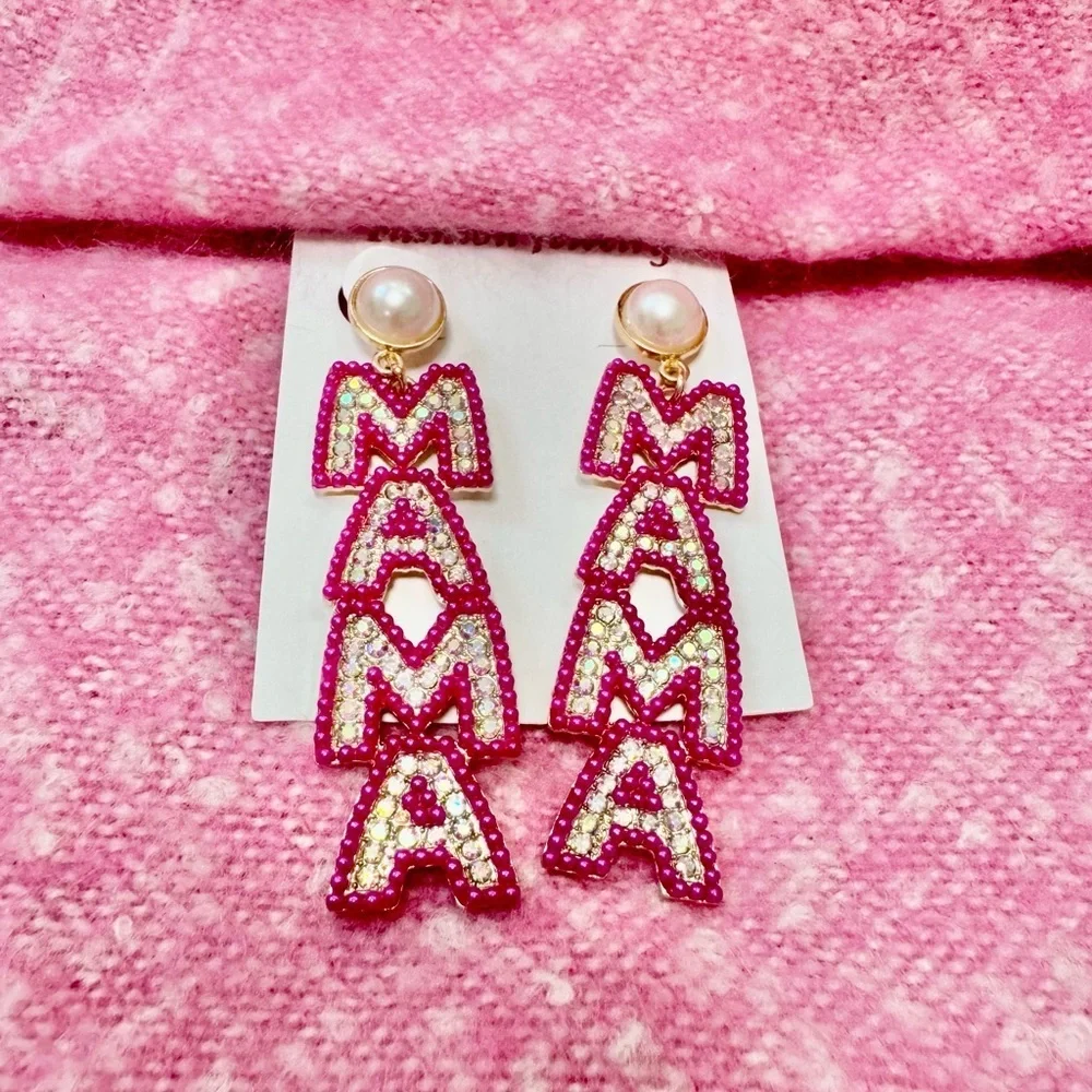 Pink and Gold 'MAMA' Earrings